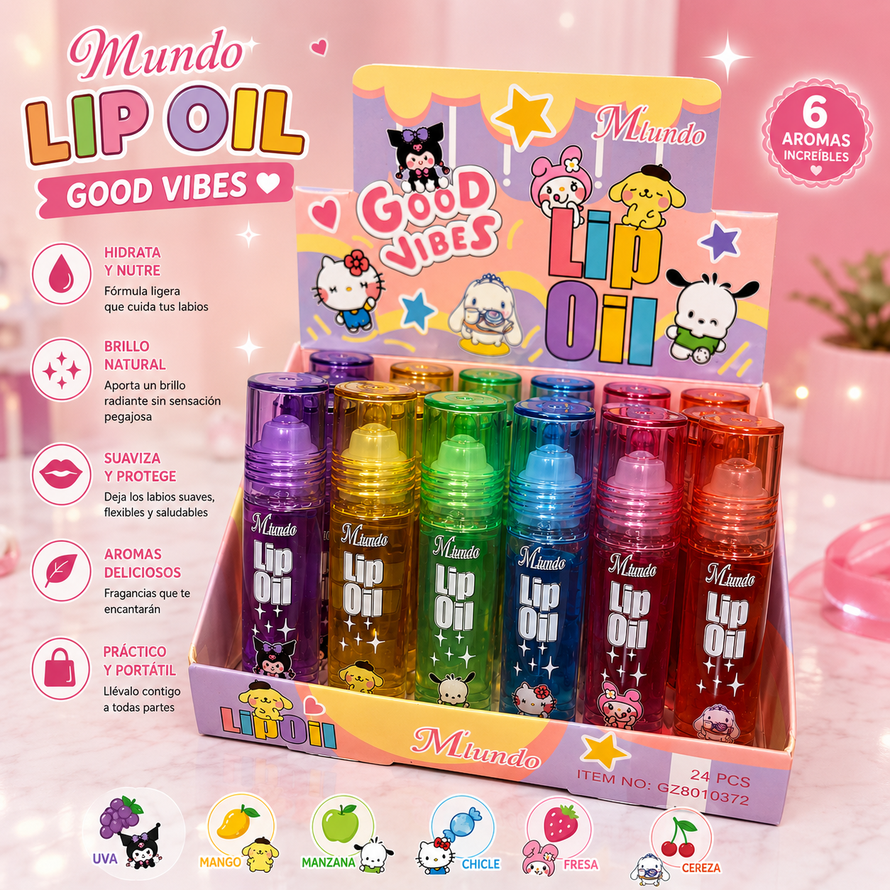 Lip oil con aromas surtidos