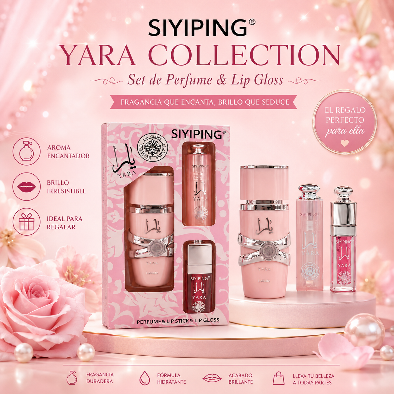 Set de Perfume 30ml Yara Rosa & Lip Gloss