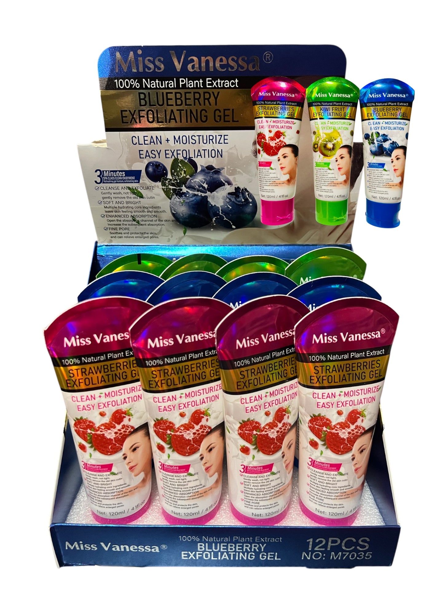 Gel Exfoliante Facial Miss Vanessa - Extractos Naturales (Blueberry, Fresa y Kiwi)