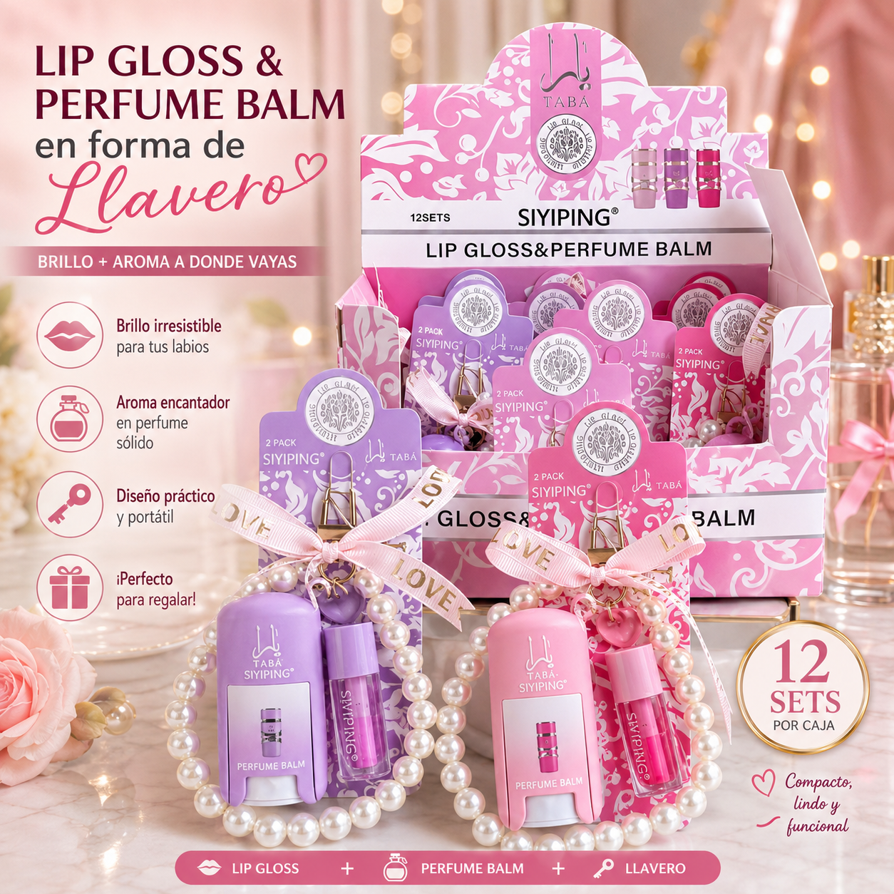Set Llavero 2 en 1 – Lip Gloss + Perfume Balm