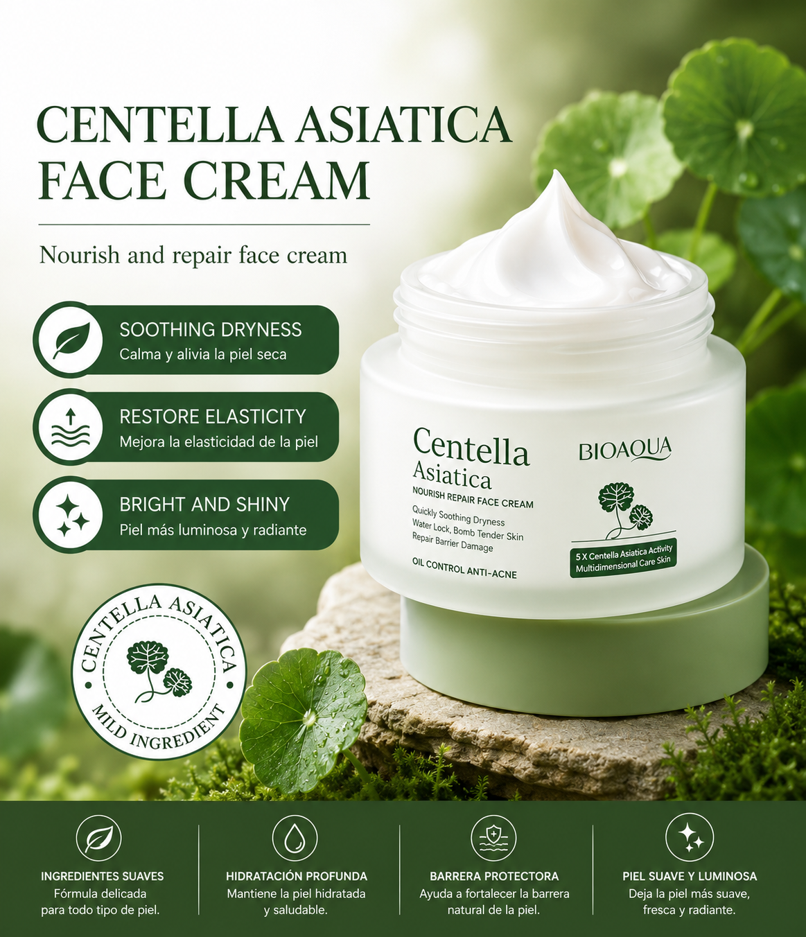 Crema Facial Centella Asiática – Hidratación y Reparación