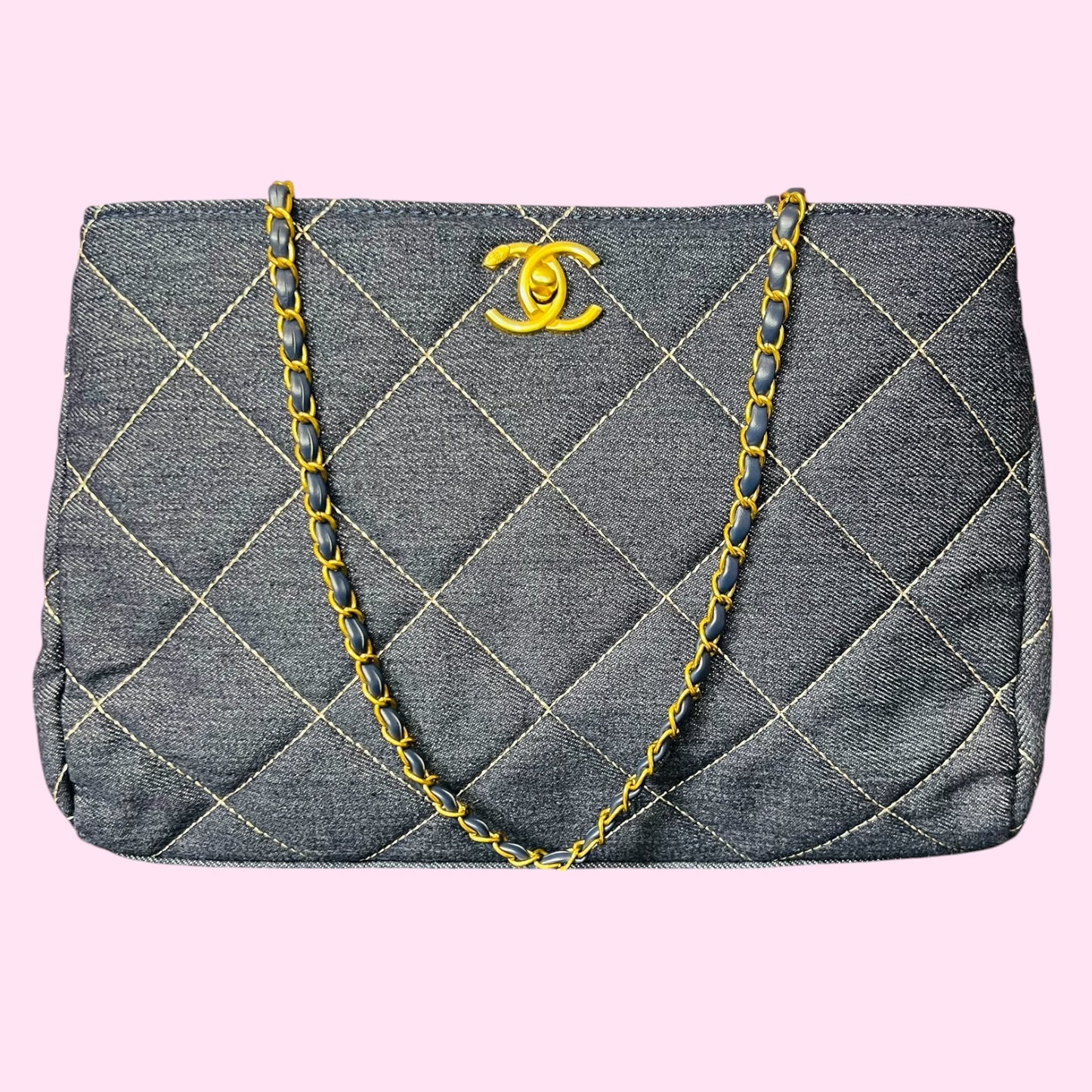 Cartera Acolchada Denim con Cadena Alta Gama con caja