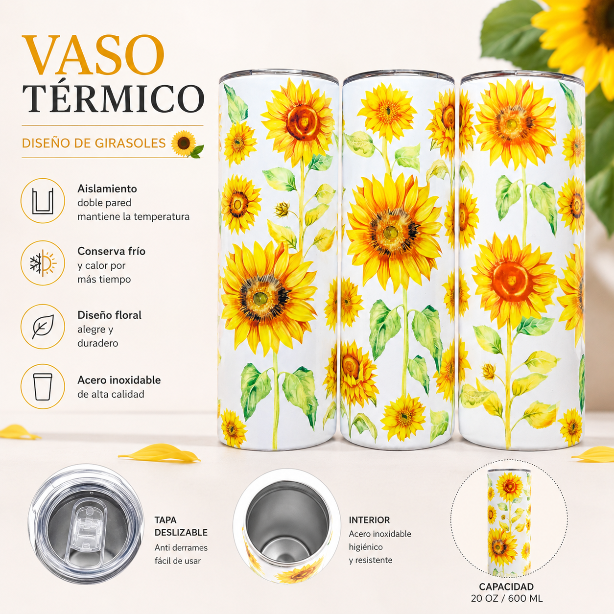 Vaso Térmico de Girasoles 20 OZ