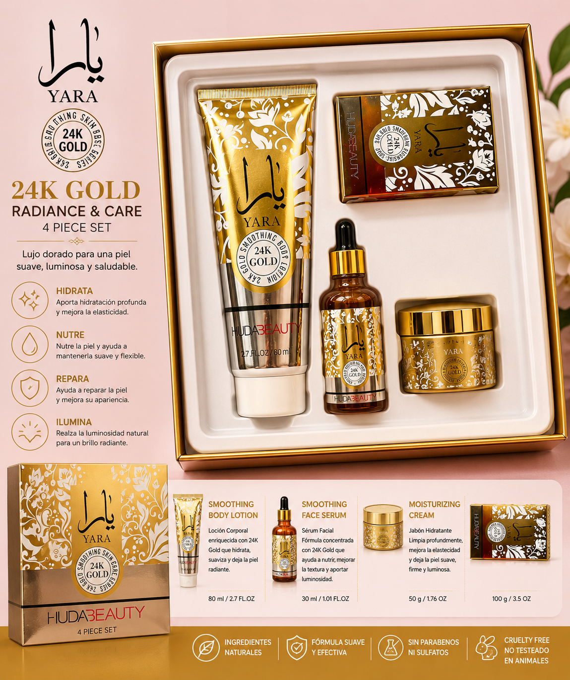 Set skincare Yara Completo Hidratación y Luminosidad 4 Piezas