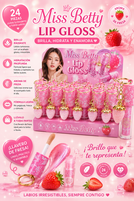 Lip Gloss de Fresa con Llavero