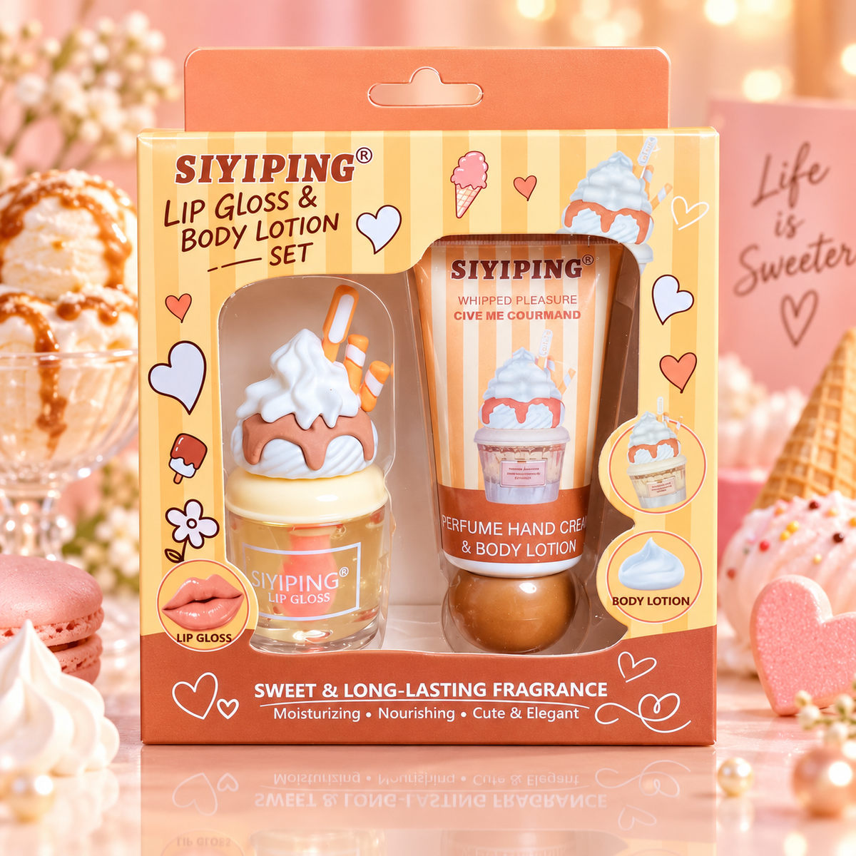 Set de Lip Gloss + Crema para Manos Perfumada Siyiping