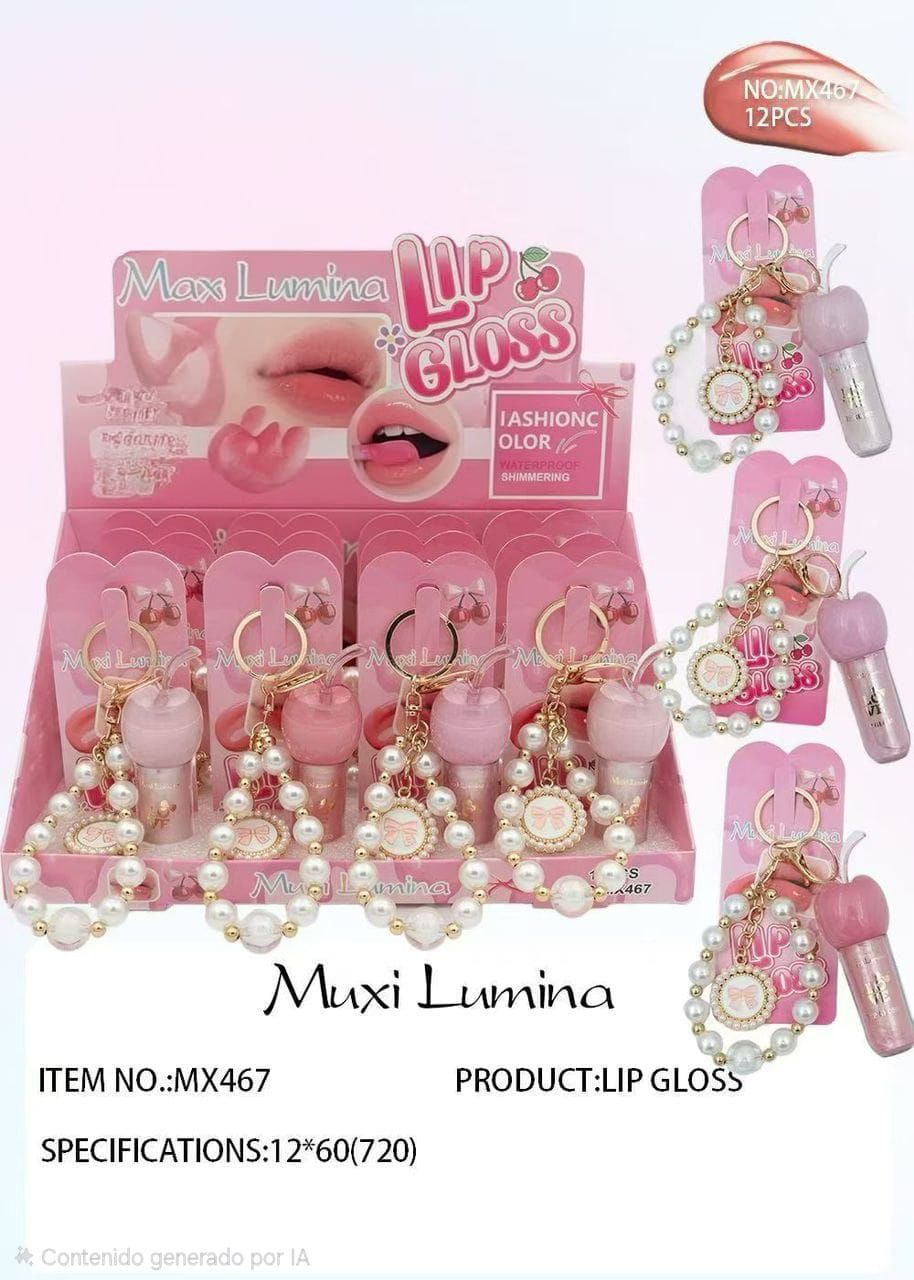 Lip Gloss con Llavero de Perlas y Charm – Brillo Hidratante para Labios