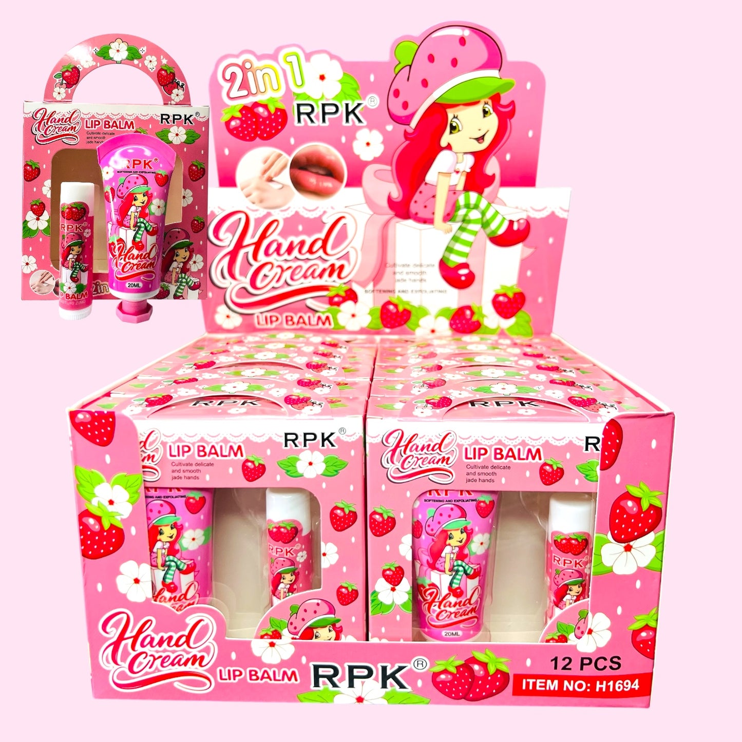 Set 2 en 1 Fresa Bálsamo Labial + Crema para Manos