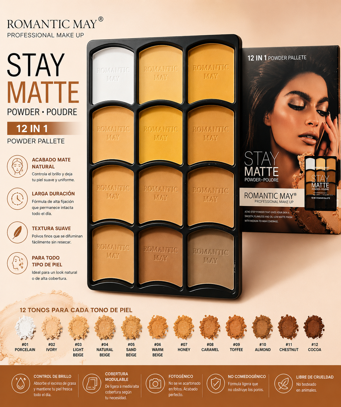 Paletas de polvos compactos stay Matte 12 en 1 Romantic May