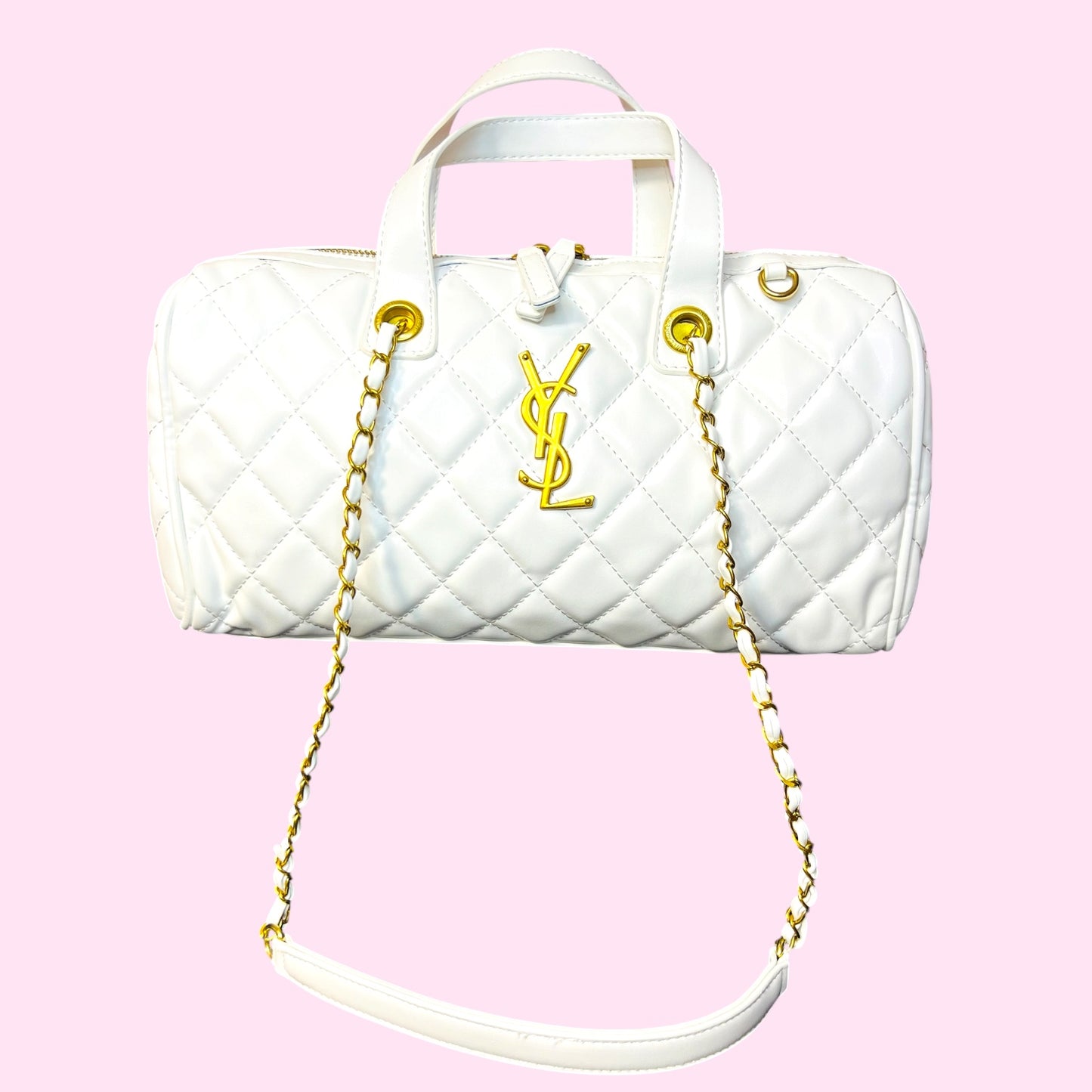 Cartera Elegante Acolchada Tipo Baúl con Cadena Alta Gama con caja