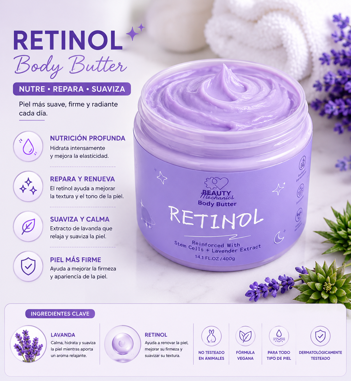 Crema Corporal Retinol Lavanda – Body Butter Hidratante