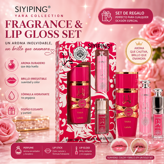Set Perfume 30ml Yara Candy + Lipstick & Lip Gloss