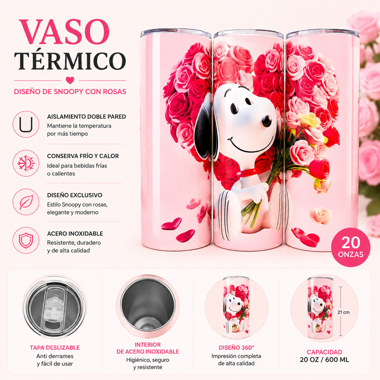 Vaso Térmico Perrito Floral 20 OZ