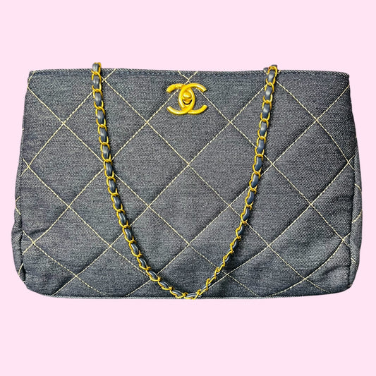 Cartera Acolchada Denim con Cadena Alta Gama con caja