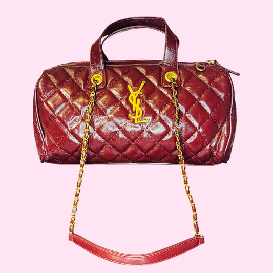 Cartera Elegante Acolchada Tipo Baúl con Cadena Alta Gama con caja