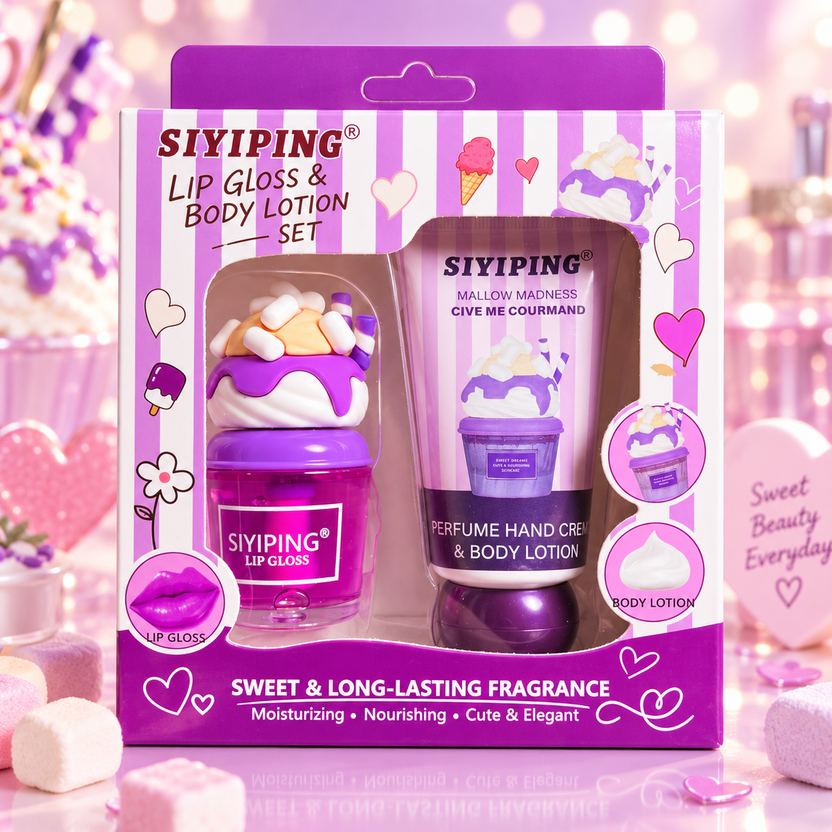 Set de Lip Gloss + Crema para Manos Perfumada Siyiping