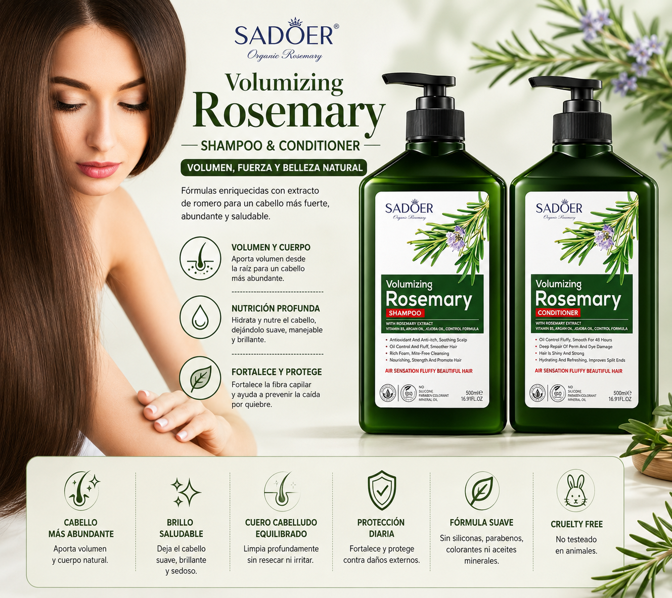 Set Capilar de Romero Voluminizador – Shampoo + Acondicionador