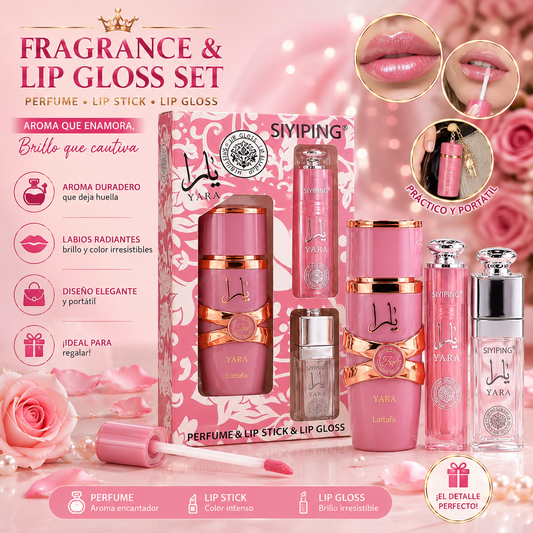 Set Perfume 30ml Yara Pink  + Lipstick & Lip Gloss