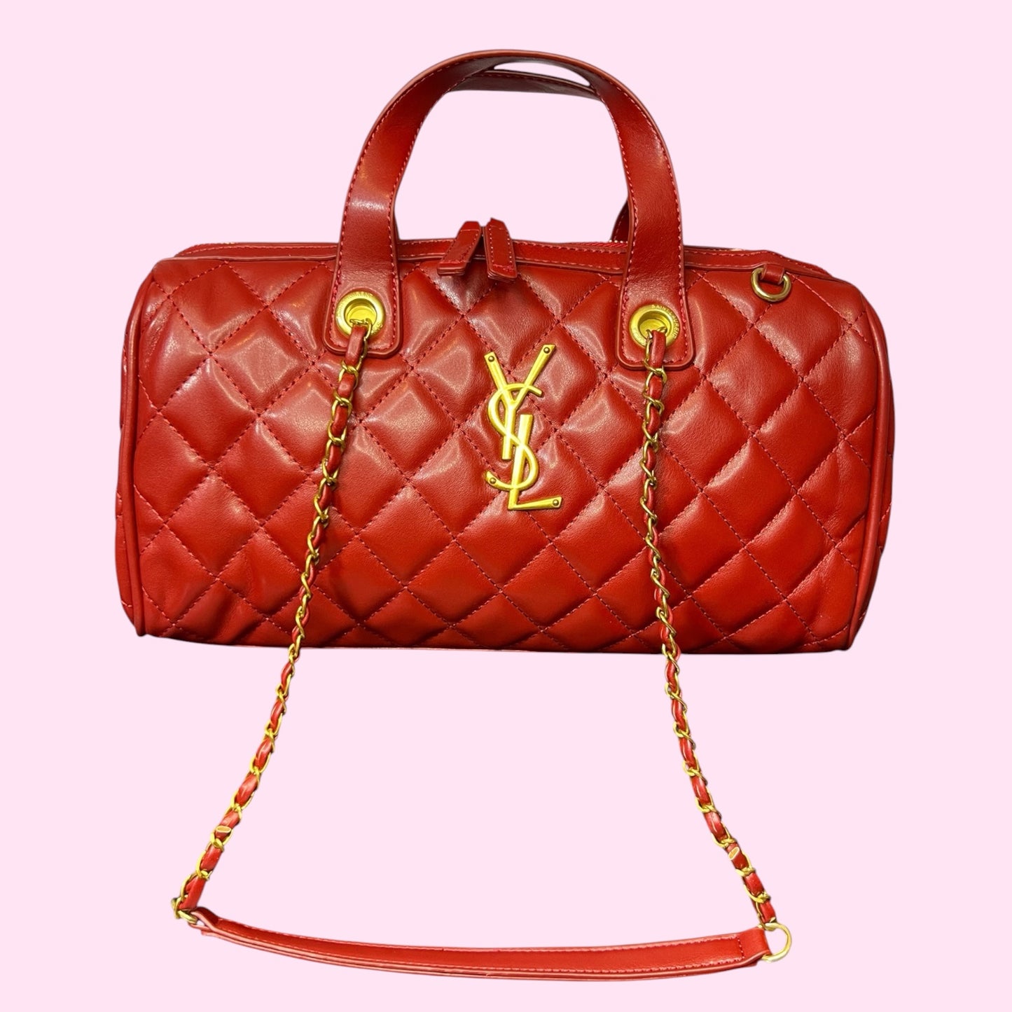 Cartera Elegante Acolchada Tipo Baúl con Cadena Alta Gama con caja
