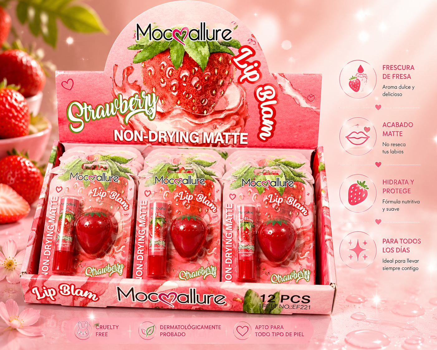 Bálsamo Labial de Fresa Mocallure – Strawberry Lip Balm Duo